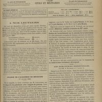 1107 - Page 1101 - A nos lecteurs / Sommaire / Séance de l'Académie de médecine. (17 octobre 1899). M. Lancereaux : Rapports du paludisme avec l'angine de poitrine / M. Doléris : Influence de l'accouchement sur la marche de la tuberculose / Des hématuries essentielles ; par MM. A. Malherbe et F. Legueu