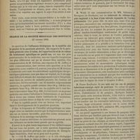 1164 - Page 1158 - Paris, le 30 octobre 1899 / Séance de la Société médicale des hôpitaux. (27 octobre 1899). Influence étiologique de la syphilis sur la genèse de la paralysie générale, des rapports de la paralysie générale avec le tabes, de l'opportunité et de la valeur du traitement spécifique en pareil cas. M. Sérieux / M. Widal, une communication de MM. Sabrazès et Brengues... : Tubercule du volume d'un pois implanté à la base d'une valvule sigmoïde de l'artère pulmonaire / M. Pierre Boulloche : Note sur un cas de purpura infectieux suraigu suivi de guérison / M. Barth : Arthropathie scapulo-humérale