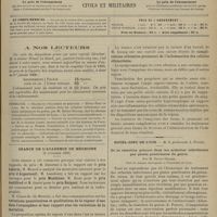 1195 - Page 1189 - A nos lecteurs / Sommaire / Séance de l'Académie de médecine. (8 novembre 1899). M. Delorme : Prix Laborie / M. Monod : Prix d'Argenteuil / M. Landouzy : Prix Monbinne / M. Roux : Prix Audiffred et M. Gariel : Prix Buignet / M. Chiaïs... : Variations quantitatives et qualitatives de la vapeur d'eau dans l'atmosphère et leur rapport avec les variations de la mortalité / M. Koenig : Complications orbitaires provenant de l'inflammation des cellules ethmoïdales / Hôtel-Dieu de Lyon. M. le Professeur A. Poncet. De la résection précoce dans les arthrites infectieuses par plaies pénétrantes du genou. Par M. Xavier Delore...