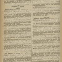 1262 - Page 1256 - Leçons de bactériologie pratique ; par le Docteur Lesné... / Revue de la presse. Médecine. Sciatique double au cours d'une néphrite aiguë. [Obazz. Psych. (russe), fév. 1899] / Signe de Romberg en dehors du tabes. (Soc. de méd. de Lyon, in Lyon méd., 19 novembre 1899) / Contribution à l'étude de l'inégalité pupillaire sans cause pathologique. (Th. de Toulouse, juill. 1899, et Languedoc méd.-chirurg., nov. 1899) / Chirurgie. Désinfection de la peau et des mains par le baume Opodeldoch. (C. R. in Wien. Klin. Woch., 1899, n° 41, p. 1023) / Nouveau procédé de résection du coude, par M. T. Cavazzani. (Centralb. f. chirur., n° 42, 1899) / Otologie et rhinologie. Ecchymose traumatique du tympan, consécutive à un baiser sur l'oreille