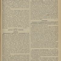 1291 - Page 1285 - Leçons de bactériologie pratique ; par le Docteur Lesné... (A suivre) / Revue de la presse. Médecine. Empoisonnement mortel par le permanganate de potasse. (The Lancet, août 1899) / Ulcère rond et grossesse. (Soc. nat. de méd. et Prov, méd., 23 nov. 1899) / Gynécologie. Traitement de la dysménorrée et de la stérilité dues au rétrécissement congénital du canal cervical de l'utérus. (Journ. russe d'obst. et de gynécol., 1899) / Les exanthèmes de la blennorragie. (Arch. f. derm. u. Syph., 1899, t. XLVIII) / Thérapeutique. Traitement des infections pulmonaires graves par la saignée et les injections salines hypodermiques