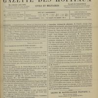 0071 - Page 65 - Sommaire / Paris, le 17 janvier 1900 / Séance de l'Académie de médecine (16 janvier 1900). M. Champetier de Ribes, en son nom et au nom de M. Varnier : L'insertion vicieuse du placenta. M. Pinard / M. François Franck, avec M. Mendelshon : Electrisation cranienne et l'électrisation cérébrale / Leçons de bactériologie pratique ; par le Docteur Lesné...