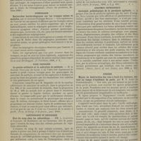 0222 - Page 216 - Revue de la presse. Chirurgie. Réduction des hernies étranglées à l'aide du collodion et de l'éther. (Journ. des praticiens, février 1900) / Gynécologie. Recherches bactériologiques sur les trompes saines et malades, par le Docteur Giuseppe Bellei. (Il Policlinico, 1900, n° 2) / Voies urinaires. La goutte militaire et le salicylate de méthyle. (Form. de thérap. et de pharm., janv. 1900) / Laryngologie et rhinologie. État du sang chez les adénoïdiens. (Arch. intern. de laryng., 1899, n. 6, p. 494) / Anatomie pathologique. Anatomie pathologique de la paralysie agitante. (Americ. Journ. of. med. Science, nov. 1899, p. 503) / Hygiène. Moyen de destruction des rats à bord des bateaux, surtout en temps d'épidémie de peste, par M. P. Apéry... (Acad. roy. de méd. de Belgique, séance du 27 janv. 1900)
