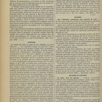 0458 - Page 452 - Revue de la presse. Médecine. Contribution au diagnostic et au traitement du pneumothorax. (Med. Oloz., janv. 1900) / Chirurgie. Le cancer du sein au point de vue clinique, par Karl Dahlgren. (Hygica, LXI, 1899, p. 231) / Anatomie. Sur l'insertion postérieure des muscles de l'oeil. (Montpellier médical) / Maladies de l'enfance. Le tabes chez les enfants