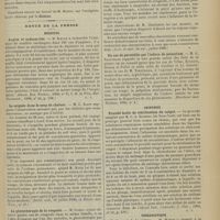 0827 - Page 821 - Séance de l'Académie de médecine. (17 juillet 1900). M. Doléris : L'anesthésie obstétricale par les injections intra-arachnoïdiennes de cocaïne / Revue de la presse. Médecine. Angine et endocardite. (Münch. Med. Wochen., 1900, n° 8 ; C. R. in Wien. Med. Wochensch., 1900, n° 24, p. 558) / La saignée dans le coup de chaleur. (Bullet. méd., 11 juillet 1900, et Münch. med. Woch., n° 27) / La photothérapie de la rougeole. (Arch. de méd. des enf., juillet 1900) / Un cas de parotidite par l'iodure de potassium. (Münchener med. Wochens, 1900, n° 4) / Chirurgie. Procédé facile de stérilisation du catgut. (Centralbl. f. Chir., 1900, n° 21, p. 539) / Thérapeutique. Traitement de la grippe