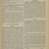 1277 - Page 1271 - Séance de l'Académie de médecine. (9 octobre 1900). M. Berger : Restauration de la face / M. Vallin : Etiologie du « mal des bassines » des dévideuses ou fileuses de cocons de vers à soie / Revue de la presse. Médecine. De la desquamation dans la fièvre typhoïde chez l'adulte. (Revue de médecine, n° du 10 mai 1900) / Bactériologie. Diagnostic bactériologique de la diphtérie. (Centralbl. f. Inn. Med., 1900, n° 32, p. 823) / Chirurgie. La gastrostomie dans les opérations intéressant le pharynx et l'oesophage. (Centralbl. f. chir. 1900, n° 30, p. 772) / Méthode pratique pour stériliser les éponges par l'ébullition
