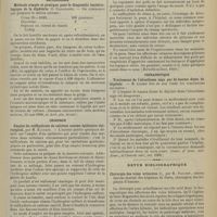 1413 - Page 1407 - Médecine pratique. Le lait considéré comme vecteur du phosphate de chaux ; par M. G. Variot... / Séance de l'Académie de médecine. (13 novembre 1900). M. Variot : Utilité d'un biberon gradué pour l'allaitement artificiel des enfants / Revue de la presse. Bactériologie. Méthode simple et pratique pour le diagnostic bactériologique de la diphtérie. (Rassegna internazionale della medicina moderna, 15 mai 1900, et Arch. gén. de méd.) / Chirurgie. Emploi du sulfhydrate de calcium comme épilatoire chirurgical, par M. Raybaud. (Marseille médical, 1900) / Thérapeutique. Traitement de l'alcoolisme aigu par de hautes doses de digitale. (Journ. of Amer. med. Assoc., et Courrier méd., oct. 1900) / Revue bibliographique. Chirurgie des voies urinaires, par M. Pauchet...