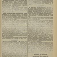 1583 - Page 1577 - Revue de la presse. Les globules blancs dans la tuberculose, par MM. Ch. Achard et Loeper. (Soc. de biologie, 8 décembre 1900) / Examens hématologiques au cours de l'éruption vaccinale, par MM. Enriquez et Sicard. (Soc. de biologie, 1er décembre 1900) / Etat du sang (formule hémo-leucocytaire) dans le zona idiopathique, par MM. Sabrazès et Mathis. (Soc. de biol., 1er déc. 1900) / Syphiligraphie. Chancres à induration prolongée. (Arch. of Surgery, vol. IV, p. 327) / Médecine légale. La hernie et la loi sur les accidents du travail. (Bull. méd., 1er décembre 1900) / Académie de médecine. Prix proposés pour l'année 1901. (Les concours seront clos fin février 1901)