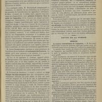 0385 - Page 387 - Séance de l'Académie de médecine. (2 avril 1901). M. Lancereaux : Prophylaxie de la tuberculose / M. Hervieux : Immunisation variolique / M. Metchnikoff : Présence d'oxyures dans la cavité de l'appendice / M. Lucas-Championnière : Traitement des fractures / M. Piéchaud : Corps étranger des voies aériennes / M. Panas : Kératomycoses / M. Bureau : Strychnos africains / Revue de la presse. Médecine. La tension intermittente de l'épigastre. (Lyon méd., 31 mars 1901) / Médecine infantile. Le point de côté abdominal dans les affections pleuro-pulmonaires aiguës de l'enfance