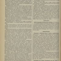 0462 - Page 464 - Revue de la presse. Gynécologie. De la tuberculose primitive du vagin. (Jorfida. La Riforma med., 1900, n° 15, et Ann. de gynécol., fév. 1901) / Psychiatrie. Action hymogène de l'électricité statique. (Soc. d'hypn. et de psych., 16 avril 1901) / Thérapeutique. Pansement collodionné dans le goitre exophtalmique. (Chicago med. Soc., fév. 1901) / Traitement des ulcères chroniques par l'air chaud