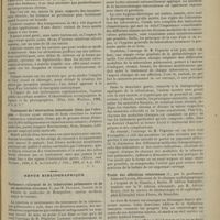 0463 - Page 465 - Revue de la presse. Traitement des ulcères chroniques par l'air chaud. (Wien. klin. Wochens., 1901, n° 1, p. 1) / Traitement de l'obstruction intestinale (iléus) par l'atropine. (Münch. med. Wochens., 1900, C. R. in Centralbl. f. Chir., 1901, n° 4, p. 113) / Revue bibliographique. Traitement rationnel de la tuberculose pulmonaire et de ses modalités cliniques, par M. Pégurier / Traité des affections vénériennes, par le Professeur Edmond Lesser... 2e édition française, traduite sur la 9e édition allemande, par M. Adrien Bayet...