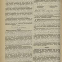 0518 - Page 520 - Séance de l'Académie de médecine. (7 mai 1901). M. Régis : Troubles psychiques consécutifs aux infections et aux intoxications / Revue de la presse. Médecine. Action de l'arsenic sur la peau. (Brit. Journ. of dermat., avril 1901) / Médecine infantile. L'iodure d'arsenic contre la bronchite dite chronique, emphysémateuse des enfants. (Journ. de méd. de Bordeaux, 5 mai 1901) / Les compresses de bicarbonate de soude chez les enfants. (Société de pédiatrie de Moscou, déc. 1900) / Chirurgie. Du danger des injections de morphine après les opérations pratiquées sous le chloroforme, et du réveil des mouvements respiratoires par l'irritation directe de la muqueuse trachéale