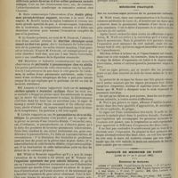 0700 - Page 702 - Séance de la Société médicale des hôpitaux. (21 juin 1901). M. Simonin : Ophtalmoplégie externe partielle dissociée et périphérique au début d'une rougeole / MM. Launois et Bensaude : Lipomes symétriques dans différents points du corps et d'un collier graisseux caractéristique / M. Hirtz : Double phlegmon périnéphrétique suppuré / M. Le Gendre, au nom de M. Fremont : Diarrhée chronique ayant amené un état très grave / MM. Ménétrier et Aubertin : Péritonite à pneumocoques chez un adulte / MM. Launois et Camus : Méningite cérébro-spinale à évolution cyclique / M. Letulle : Pneumothorax chez un diabétique / MM. Widal et Mourette : Expulsion spontanée des gros calculs biliaires / Médecine pratique. Sur un nouveau signe précoce de la pneumonie infantile / Faculté de médecine de Paris. (Actes du 1er au 6 juillet 1901). Examens de doctorat
