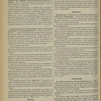 0706 - Page 708 - Revue de la presse. Médecine infantile. Les injections préventives de sérum antidiphtérique. (Soc. de pédiatrie, 11 juin 1901) / Chirurgie. Quelques faits personnels d'anesthésie médullaire chirurgicale par injection sous-arachnoïdienne lombaire de cocaïne. (Montpellier méd., 1900, t. XI, p. 296) / L'administration du nitrite d'amyle contre les troubles consécutifs à la rachicocaïnisation. (Gazetta degli osp. e delle clin., 1901, n° 72) / Otologie. Furonculose du conduit auditif externe simulant la mastoïdite. (Brit. med. Journ., 25 mai 1901) / Obstétrique. Contribution à l'étude de la circulation placentaire à l'aide de la radiographie. (Soc. des sc. méd. de Montpellier, 11 mai 1900, Montpellier méd., 1900, t. X, p. 587) / Bactériologie. La réaction de fixation avec les bacilles mortes. (Soc. de biol., 22 juin 1901)