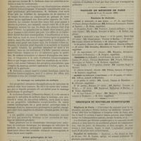 0728 - Page 730 - Médecine pratique. Le traitement galvanique des arthralgies rhumatoïdes d'origine blennorragique / Le massage au salicylate de méthyle / Action galactogène du lait / Faculté de médecine de Paris. (Actes du 8 au 13 juillet 1901). Examens de doctorat / Chronique et nouvelles scientifiques. Hôpitaux de Paris / Facultés de médecine / Marine