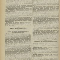 0736 - Page 738 - Revue de la presse. Thérapeutique. Traitement du cancroïde ulcéré et des néoplasmes de la région palpébrale par les injections de bleu de méthylène et de sublimé. (Journ. des sciences méd. de Lille, 29 juin 1901) / Revue bibliographique. Clinique des maladies du système nerveux, par le Professeur Raymond. [R. Cestan] / Les paralysies radiculaires du plexus brachial, par P. Duval et G. Guillain. [R. Cestan] / Chronique et nouvelles scientifiques. Faculté de médecine de Paris / Hôpitaux de Paris / Hôpitaux de province / Facultés de médecine / Écoles de médecine / Marine