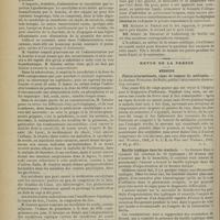 0764 - Page 766 - Séance de l'Académie de médecine. (9 juillet 1901). M. Gautier : Médication cacodylique / M. Cornil : Néphrites hémorragiques post-scarlatineuses / M. Rémy : Diploscope / Revue de la presse. Médecine. Fièvre intermittente, signe de tumeur de médiastin. (Münch. med. Wochens., 1901, n° 6 ; C. R. in Wien med. Wochens., 1901, n° 19, p. 471) / Bacille typhique dans les crachats. (Fortschr. der Med., 1901, n° 14 ; C. R. in Wien. med. Wochens., 1901, n° 21, p. 529)