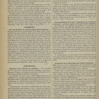 0880 - Page 882 - Revue de la presse. Médecine. Altérations objectives de la sensibilité thoracique dans un cas d'anévrysme de l'aorte. (Wien. Klin. Woch. , 1901, n° 25, p. 611) / Laryngologie. Sur une éruption du voile du palais dans l'influenza. (Méd. News, 1er juin 1901) / Thérapeutique. Injections sous-cutanées de paraffine. (Wien. klin. Wochens. , 1901, n°25, p. 603) / Vaste épithélioma de la face; impuissance du traitement chirurgical, guérison depuis un an par de l'acide arsénieux. (Gaz. des sc. méd. de Bordeaux, 21 juillet 1901) / Traitement de la tuberculose par l'acide cinnamique. (Wien. klin. Wochens., 1901, n° 9, et Münch. med. Wochens. , 1901, n° 12)