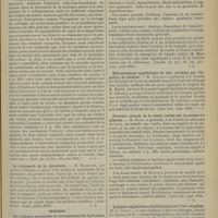 1063 - Page 1065 - Revue de la presse. Médecine. Injections intra et extra-durales de cocaïne à doses minimes dans le traitement de la sciatique. Valeur comparée des deux méthodes. - Résultats immédiats et tardifs. (Bull. gén. de thér., 15 août 1901) / Le traitement de la dysenterie. (Arch. de méd. navale, juillet 1901) / Chirurgie. Les ruptures spontanées ou traumatiques des hydrocèles de la tunique vaginale. (Annales des mal. des org. gén. -urin. , août 1901) / Effrondrement syphilitique du nez ; prothèse par l'injection de vaseline. (Lyon méd. , sept. 1901) / Fracture récente de la rotule traitée par la structure des ailerons. (Lyon méd. , sept. 1901) / Quelques expériences physiologiques sur l'eau oxygénée