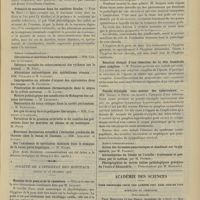 0043 - Page 33 - Sociétés savantes. Société de biologie. (Séance du 6 janvier 1906). Ralentissement expérimental de la croissance par l'opothérapie orchitique, MM. Dor, Maisonnave et Monziols / Présence de mucinase dans les matières fécales. M. Riva / Société de l'internat des hôpitaux. (Séance du 28 décembre 1905). Hygiène de la peau et de la chevelure. M. Jacquet / Résultat éloigné d'une résection de la tête humérale pour ankylose. P. Péraire / Pseudo-érysipèle vaso-moteur des tuberculeux. MM. Sézary et Petel / Académie des sciences. Prix proposés pour les années 1907, 1908, 1909 et 1910. Médecine et chirurgie