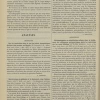 0066 - Page 56 - Sociétés savantes. Société de chirurgie. (Séance du 10 janvier 1906). Corps étranger du tube digestif. M. Broca / Analyses. Médecine. Sur les anaérobies dans le pus des abcès dysentériques du foie et du cerveau en Egypte. (H. Legrand et E. Axisa. Deut. med. Woch...) [A. Lemierre] / Bactériologie et épidémie de la dysenterie chez l'enfant. (Jehle. Jahrb. f. Kind...) [L. Babonneix] / Les polynévrites de la coqueluche. (Georges Richaud, Th. de Bordeaux...) [L. Babonneix] / Chirurgie. Colohépatopexie ou substitution colique dans le traitement des adhérences périgastriques après les opérations sur les voies biliaires. (E. Wyllys Andrews. Journ. of the Amer. med. Assoc...) [F. Gardner] / Anastomoses et transplantations vasculaires. (Carrel. Amer. Med...) [F. Gardner]