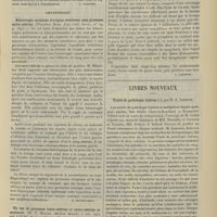 0067 - Page 57 - Analyses. Chirurgie. Anastomoses et transplantations vasculaires. (Carrel. Amer. Med...) [F. Gardner] / Obstétrique. Hémorragie soudaine d'origine ovarienne sans grossesse extra-utérine. (Wheelton Hind. Brit. med. Journ...) [A. Housquains] / Un cas de grossesse intra-utérine et extra-utérine simultanée. (H. T. Miller. Medical Record...) [F. Gardner] / Livres nouveaux. Traité de pathologie interne, par M. G. Lemoine. [L. Babonneix]