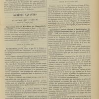 0077 - Page 67 - Clinique médicale. La syphilis expérimentale des singes, ses caractères. Comparaison avec le chancre simple expérimental, applications possibles à la clinique ; par le Docteur Georges Thibierge... / Sociétés savantes. Académie des sciences. (Séance du 2 janvier 1906). Observations faites au Mont-Blanc sur l'hyperglobulie des altitudes, par MM. Guillemard et Moog / (Séance du 9 janvier 1906). Sur l'hordénine, par M. Léger et par M. L. Camus. M. Léger / Société médicale des hôpitaux. (Séance du 12 janvier 1906). Contribution à l'étude clinique et bactériologique des lésions encéphalo-méningées chez le nouveau-né syphilitique. MM. Paul Ravaut et André Ponselle, dans le service de M. Thibierge