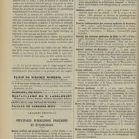 0140 - Page 130 - Correspondance. Un cas de tétanos typique observé sur un singe le 17 janvier 1906. [Dr Henry Labonne] / Articles originaux des principales publications françaises et étrangères. Boston medical and surgical Journal / Bulletin général de thérapeutique / Bulletin médical / Gazette hebdomadaire des sciences médicales de Bordeaux / Journal des sciences médicales de Lille / Journal médical de Bruxelles / Presse médicale / Province médicale / Revue de chirurgie / Revue neurologique / Tribune médicale