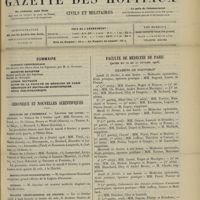 0179 - Page 169 - Sommaire / Chronique et nouvelles scientifiques. Concours de l'internat / Distinctions honorifiques / Guerre / Société végétarienne de France / Nécrologie / Faculté de médecine de Paris. (Actes du 12 au 17 février 1906). Examens de doctorat