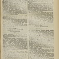 0197 - Page 187 - Sociétés savantes. Académie des sciences. (Séance du 29 janvier 1906). Sur l'effet des injections d'extrait de glande insterstitielle du testicule sur la croissance. MM. P. Ancel et P. Bouin / Sur l'anesthésie chloroformique. Dosage du chloroforme avant, pendant, après l'anesthésie déclarée, et quantité dans le sang au moment de la mort. M. Maurice Nicloux / MM. Variot et Chaumet : Tables de croissance / Académie de médecine. (Séance du 6 février 1906). Mortalité tuberculeuse. M. Albert Robin / L'émigration et la santé publique. M. Chantemesse, en collaboration avec M. F. Borel / Société de biologie. (Séance du 3 février 1906). Rapport des différentes substances azotées retenues dans le sérum sanguin, au cours du mal de Bright. MM. Widal et Ronchère