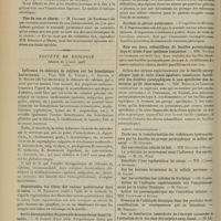 0330 - Page 320 - Sociétés savantes. Société de neurologie. (Séance du 1er mars 1906). Psychose au cours d'une polynévrite lépreuse. MM. Roubinovitch, de Beurmann et Gougerot / Tics du cou et chorée. M. Cruchet... / Société de biologie. (Séance du 4 mars 1906). Influence du chlorure de calcium sur les hémolysines bactériennes. MM. H. Vincent, C. Dopter et H. Billet... / Régénération des fibres des racines postérieures dans le tabes. M. Nageotte / Sur la décomposition du peroxyde de magnésium dans l'intestin. M. Frenkel / Passage du chloroforme de la mère au foetus. M. Nicloux / Scrofule et phtisie pulmonaire. M. J. Sekorraphos / Note sur deux échantillons de bacilles paratyphiques (type A) isolés d'une épidémie tunisienne. MM. Nicolle et Cathoire / Action des sérums expérimentaux sur le bacille paratyphique (type A) isolé d'une épidémie tunisienne. Spécificité des bacilles paratyphiques A, non-spécificité des infections qu'ils déterminent. MM. Nicolle et Cathoire
