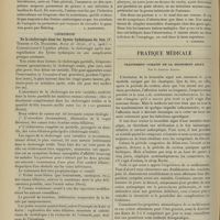 0414 - Page 404 - Analyses. Médecine. Contribution à l'étude de l'infection tuberculeuse dans le premier âge. (Salge. Jahrb. f. Kind...) [L. Babonneix] / Chirurgie. De la cholerragie dans les kystes hydatiques du foie. (F. Terrier et Ch. Dujarrier. Revue de chirur...) [P. Dionis du Séjour] / Myomes de l'oesophage. (John Bryant. Journal of the American medical Association...) [F. Gardner] / Pratique médicale. Traitement curatif de la bronchite aigue ; par le Docteur Auriel