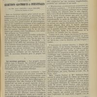 0421 - Page 411 - Revue générale. Les découvertes récentes de la physiologie dans le domaine des sécrétions gastriques et intestinales ; par MM. André Chalier et Joseph Chalier... I. Les sécrétions gastriques