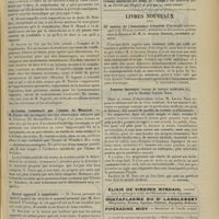 0465 - Page 455 - Sociétés savantes. Société de chirurgie. (Séance du 28 mars 1906). Emploi de la scopolamine. A propos de la communication de M. Walther, M. Routier / Occlusion intestinale par l'hiatus de Winslow. M. Faure, sur une observation adressée par M. Jeanbrau... / Nouvel appareil à anesthésie. M. Faure, sur un nouvel appareil présenté par M. Soubeyrand / Tumeur stercorale du poids de 3 kilogs : M. de Parrel... / Livres nouveaux. IXe session de l'Association française d'urologie (octobre 1905). Procès-verbaux, mémoires et discussions publiés sous la direction de M. le Docteur Desnos... [A. Gaullieur l'Hardy] / Pauvres Docteurs ! roman de moeurs médicales, par le Docteur Lucien Nass. [L. Gayard]