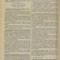 0474 - Page 464 - Sociétés savantes. Société médicale des hôpitaux. (Séance du 30 mars 1906). Porencéphalie acquise, probablement d'origine traumatique. Mort en état de mal épileptique. MM. A. Chauffard et L. Rivet / Société de biologie. (Séance du 31 mars 1906). De la section thoracique dans les déviations du rachis. M. Maurel / Sur quelques effets d'une injection de sérum antidiphtérique chez le lapin. M. H. Lemaire / Influence du régime alimentaire sur les coefficients urologiques et sur le poids de la molécule élaborée moyenne. MM. Desgrez et Ayrignac / Sur les albumines du liquide céphalo-rachidien pathologique, MM. Louis Rénon et Léon Tissier / Des constituants colloïdes du sang. M. H. Iscovesco