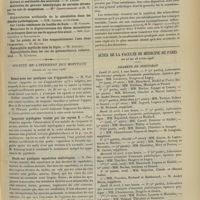 0475 - Page 465 - Sociétés savantes. Société de biologie. (Séance du 31 mars 1906) / Société de l'internat des hôpitaux. (Séance du 29 mars 1906). Remarques sur quelques cas d'appendicite. M. Paul Delbet / Leucémie myélogène traitée par les crayons X. Paul Aubourg / Etude sur quelques squelettes scoliotiques. M. Desfosses / Lithiase rénale et suralimentation dans la tuberculose pulmonaire. M. Monsseaux... / Actes de la Faculté de médecine de Paris. Du 23 au 28 avril 1906. Examens de doctorat