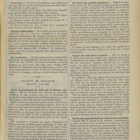 0511 - Page 501 - Sociétés savantes. Société de chirurgie. (Séance du 4 avril 1906). Sigmoïdites et périsigmoïdites. Une communication de M. Michaux / Syndactylie. M. Quénu / Epilepsie jacksonienne. M. Legueu / Iléo-rectostomie. M. Hartmann / Société de biologie. (Séance du 7 avril 1906). Action du bicarbonate de soude sur la sécrétion gastrique. MM. G. Linossier et G. Lemoine / Présence de la mucinase dans le sang des hommes et des animaux atteints d'hypersécrétion muqueuse. MM. F. Trémolières et Rida / La culture des spirilles pathogènes / Origine des sulfo-éthers urinaires. MM. H. Labbé et G. Vitry / Recherches expérimentales sur l'obstruction intestinale. MM. H. Roger et M. Garnier