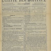 0563 - Page 553 - Sommaire / Chronique et nouvelles scientifiques. Hôpitaux de Province / Écoles de médecine / Distinctions honorifiques / Ministère de l'agriculture / Conférence