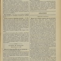 0617 - Page 607 - Sociétés savantes. Académie de médecine. (Séance du 1er mai 1906). Aortites abdominales. M. Robin, une note de M. Bénech... / Eaux minérales. M. Yvon / Prothèse dentaire et végétations adénoïdes. M. Bricard, en son nom et en celui de M. Richard / Société de biologie. (Séance du 28 avril 1906). Etude de la section thoracique chez les nouveau-nés. M. Maurel / Analyses. Médecine infantile. Mesures de la pression sanguine chez les nourrissons. (Trumpp. Jahrb. f. Kind...) [L. Babonneix]