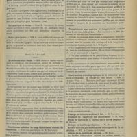 0643 - Page 633 - Sociétés savantes. Société de biologie. (Séance du 28 avril 1906. [fin]). Action précipitante du sérum sur le suc gastrique. M. Iscovesco / Suc gastrique et sérum. M. Iscovesco / Gastro-cyto-lysine. MM. G. Lion et Henri Français / (Séance du 5 mai 1906). La déchloruration fécale. MM. Javal et Adler / Constituants colloïdes du sang. Globuline et fibrine. La coagulation. M. Iscovesco / Transmission de la rage par coup de griffe. M. Remlinger / Températures sous-vestiales et températures rectales chez le nouveau-né à terme. MM. Audebert et Maurel / Confirmation orthodiagraphique de la réduction par le bain carbo-gazeux du volume du coeur dilaté. MM. E. Albert-Weil et A. Mougeot...