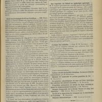 0679 - Page 669 - Sociétés savantes. Société de biologie. (Séance du 12 mai 1906). Des réactions fournies par les éléments figurés du sang, à la suite de l'administration de bains carbogazeux. M. Jean Heitz... / Etude bactériologique de 45 cas d'oreillons. MM. Pierre Teissier et Charles Esmein / Sur l'épreuve de l'alcool en pathologie gastrique. M. P. Carnot / A propos des colloïdes. M. H. Iscovesco / Avis