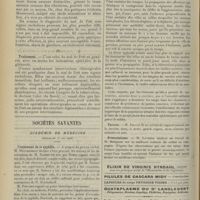 0704 - Page 694 - Revue générale. Le mal du pott sans signes rachidiens et avec troubles nerveux ; par L. Alquier... III. Diagnostic / IV. Traitement / Sociétés savantes. Académie de médecine. (Séance du 15 mai 1906). Traitement de la syphilis. M. Metchnikoff, les observations de M. Neisser / Rapports de l'état sanitaire de l'armée avec l'habitation du soldat. MM. G.-K. Lemoine et J. Simonin... / Vaccine. M. Kelsch / Présentations. M. Laveran, un travail de M. Matignon