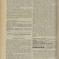 0716 - Page 706 - Sociétés savantes. Société de biologie. (Séance du 19 mai 1906). Nature syphilitique des lésions de la paralysie générale. M. Bosc / Quelques cas de polymorphisme des bacilles par l'iodure de potassium. MM. Péju et Rajat / Action des injections d'extrait de rate. MM. Simon et Spillmann / Actes de la Faculté de médecine de Paris. Du 28 mai au 2 juin 1906. Examens de doctorat / Thèses