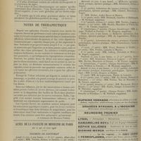 0776 - Page 766 - Sociétés savantes. Société de biologie. (Séance du 2 juin 1906). Corps thyroïde et faim. MM. Léopold-Levi et H. de Rothschild / Etudes sur les colloïdes normaux et pathologiques de l'urine humaine. M. Iscovesco. (A suivre) / Notes de thérapeutique / Actes de la Faculté de médecine de Paris. Du 11 au 16 juin 1906. Examens de doctorat