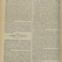 0846 - Page 836 - Sociétés savantes. Académie des sciences. (Séance du 11 juin 1906). Effets de la radiothérapie dans un cas de sarcome du fémur chez un enfant, par M. A. Imbert / (Séance du 18 juin 1906). Un procédé d'isolement à l'état de pureté des hématoblastes. MM. L. Le Sourd et Ph. Pagniez / Académie de médecine. (Séance du 19 juin 1906). Appendicite et typhlo-colite