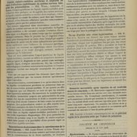 0867 - Page 857 - Sociétés savantes. Société médicale des hôpitaux. (Séance du 22 juin 1906). Liquide céphalo-rachidien puriforme et aseptique au cours d'affections syphilitiques du système nerveux. Intégrité des polynucléaires. MM. Widal, Lemierre et Boidin / Hyperesthésies douloureuses dans la convalescence de la fièvre typhoïde. MM. Louis Rénon et Léon Tixier / Un cas d'aortite avec crises hypertensives. MM. E. Rist et L. Krantz / Stomatite mercurielle après injection de sel insoluble datant de cinq mois. M. Ménétrier / Société de chirurgie. (Séance du 20 juin 1906). Hystérectomie. M. Faure, une observation de M. Léon Imbert...