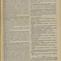 0869 - Page 859 - Sociétés savantes. Société de biologie. (Séance du 21 juin 1906). Masque gravidique et cholémie. MM. A. Gilbert et P. Lereboullet / Note sur les modifications de la nutrition par le bain carbo-gazeux naturel à température indifférente de Royat chez l'homme sain. M. Mougeot / Valeur des exanthèmes dans la trypanosomiase humaine. MM. Nattan-Larrier et Tanon / Lésions de la rate dans l'infection expérimentale par injection intracardiaque de bacille de Koch. MM. M. Salomon et A. Paris / De la forme des hématies des mammifères et de leurs parties constituantes. M. Retterer / Sur l'élimination du chloroforme par l'urine. M. Nicloux / Sur l'emploi des milieux à l'hémoplase, comme milieux sanglants en bactériologie. M. Georges Rosenthal / Avis