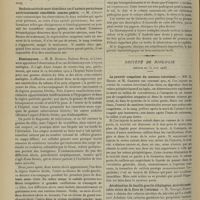 0906 - Page 896 - Sociétés savantes. Société médicale des hôpitaux. (Séance du 29 juin 1906). Formes diverses de l'anémie dans la tuberculose chronique. M. Marcel Labbé / Rechute suivie de mort dans deux cas d'anémie pernicieuse antérieurement considérés comme guéris. M. Chauffard / Blastomycose. M. M. Hudelo, Rubens Duval et Laederich / Société de biologie. (Séance du 30 juin 1906). Le pouvoir coagulant du contenu intestinal. MM. H. Roger et M. Garnier / Aérobisation du bacille gracile éthylogène, microbe anaérobie strict de la flore de l'estomac. M. Georges Rosenthal / Contribution à l'étude du pouvoir glycolytique du sang. MM. Lesné et Dreyfus