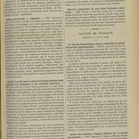 1001 - Page 991 - Sociétés savantes. Société médicale des hôpitaux. (Séance du 20 juillet 1906). Anémie pernicieuse d'origine syphilitique. MM. Marcel Labbé et Chaillous / Anémie pernicieuse à rémission. MM. Enriquez, Clerc et Rathery / Aiguille trouvée dans le coeur d'une morphinomane ayant succombé très rapidement à des accidents infectieux. MM. Louis Rénon et Léon Tixier / Cirrhose hypertrophique syphilitique avec insuffisance hépatique améliorée par le traitement spécifique. MM. Lortat-Jacob, Laignel-Lavastine et Thaon / Infection anaérobique du sang dans l'occlusion intestinale. MM. Roger et Garnier / Société de biologie. (Séance du 21 juillet 1906). Du rôle des hématoblastes dans la rétraction du caillot. Recherches expérimentales. MM. L. Le Sourd et Ph. Pagniez / Action des solutions d'argent colloïdal sur le bacille pyocyanique. MM. Charrin, V. Henri et Monier-Vinard