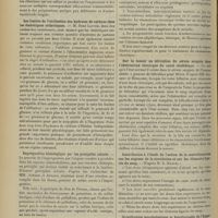 1002 - Page 992 - Sociétés savantes. Société de biologie. (Séance du 21 juillet 1906). Action des solutions d'argent colloïdal sur le bacille pyocyanique. MM. Charrin, V. Henri et Monier-Vinard / Les limites de l'utilisation des hydrates de carbone chez les diabétiques arthritiques. M. René Laufer / Imprégnation histologique par les précipités colorés. MM. Achard et Aynaud / Conception pathogénique du rhumatisme chronique progressif. MM. Léopold Lévi et Henri de Rothschild / Sur la teneur en bilirubine du sérum sanguin dans l'obstruction chronique du canal cholédoque. MM. Gilbert et Herscher / Contribution à l'étude de l'action de la convallamarine sur les organes de la circulation et sur les éléments figurés du sang. M. E. Maurel / Signification morphologique et fonctionnelle de l'hypothyse. M. Aug. Pettit